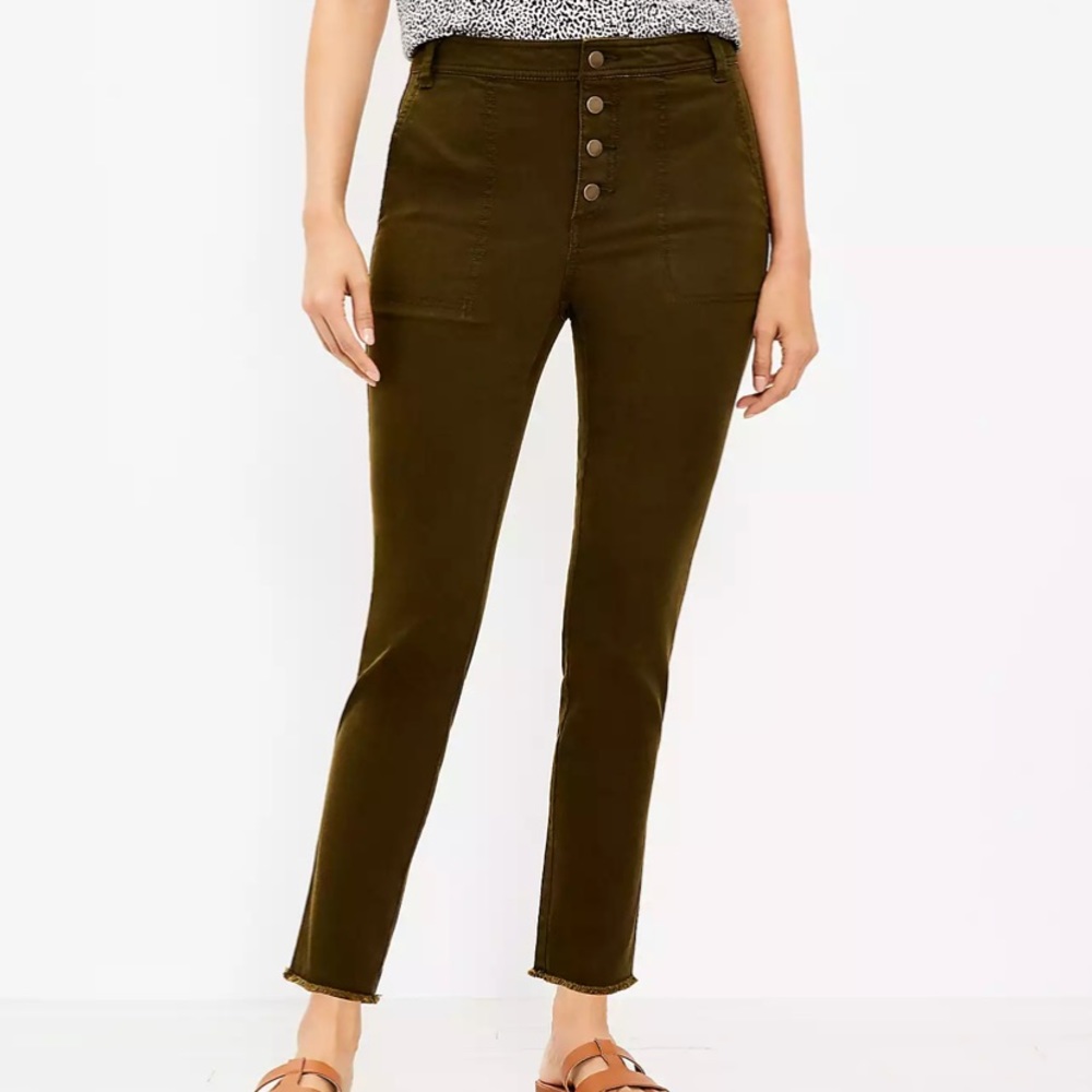 Petite Curvy Button Front High Rise Skinny Ankle Pants